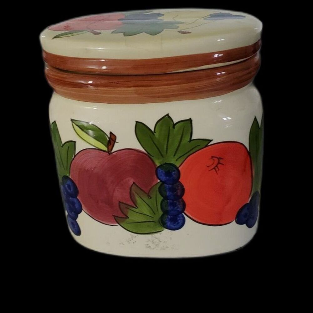 Canister Hand Painted Fruit Motif a top that Seals